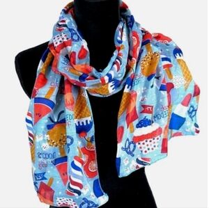 Patriotic Red White & Blue Colorful Lightweight Patterned Scarf New With Tags